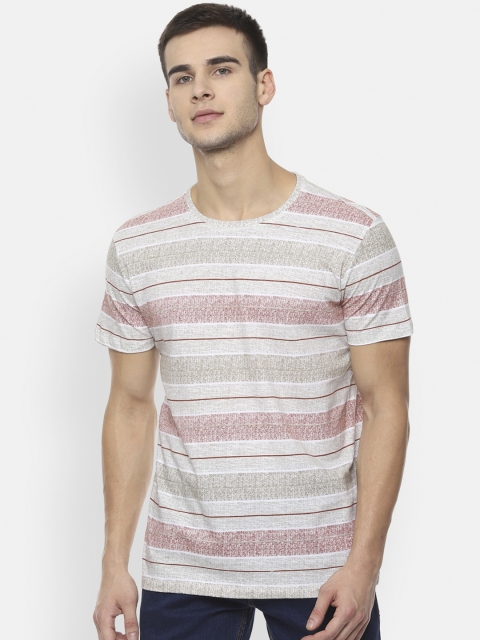 

Louis Philippe Jeans Men Beige & Red Striped Round Neck T-shirt