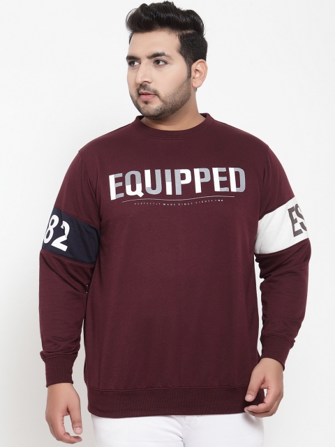 

plusS Men Burgundy Printed Sweatshirt