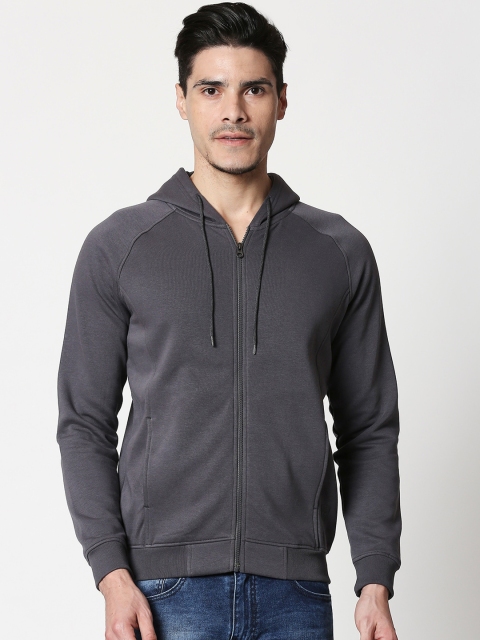 

Bewakoof Men Charcoal Grey Solid Hooded Sweatshirt