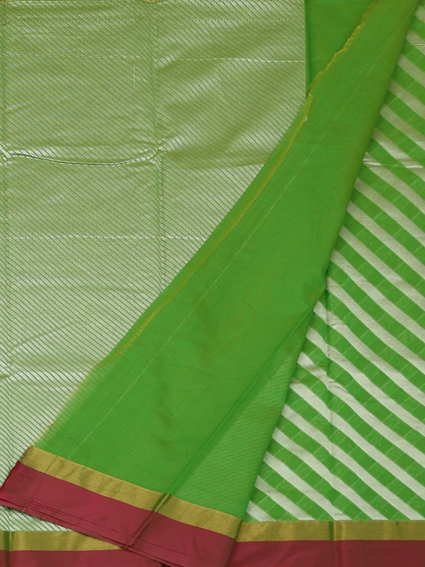 

Pothys Green & Silver Silk Cotton Striped Saree