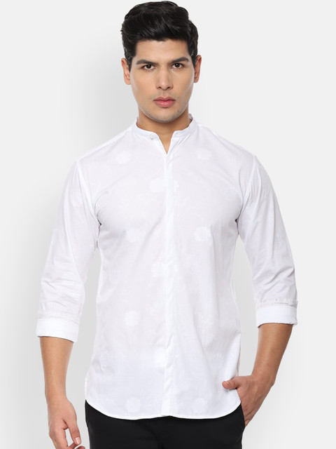 

V Dot Men White Slim Fit Self Design Casual Shirt