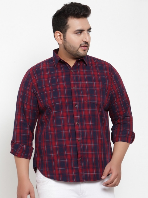 

plusS Men Red & Navy Blue Regular Fit Checked Casual Shirt