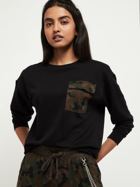 

max Women Black Camouflage Printed Sweatshirt