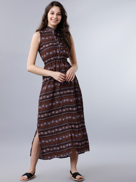 

Tokyo Talkies Women Brown Printed Maxi Dress