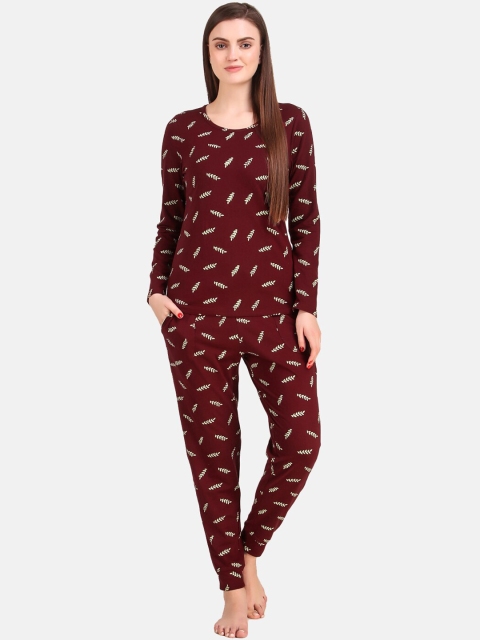 

Masha Women Maroon & Sea Green Printed Night Suit