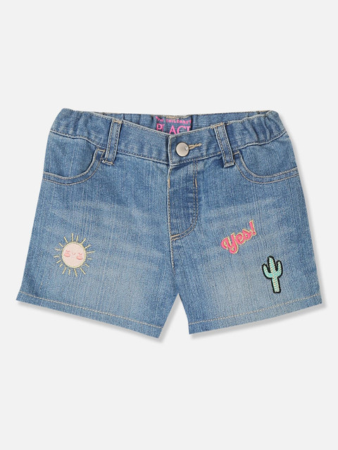 

The Childrens Place Girls Blue Washed Regular Fit Denim Shorts
