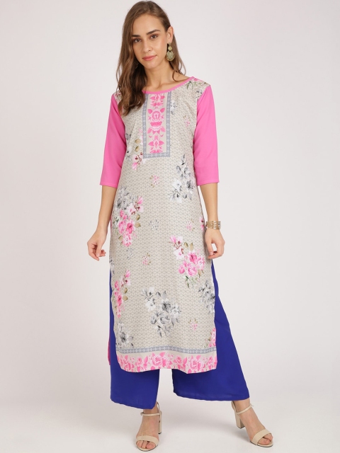 

Florence Women Beige & Pink Printed Straight Kurta