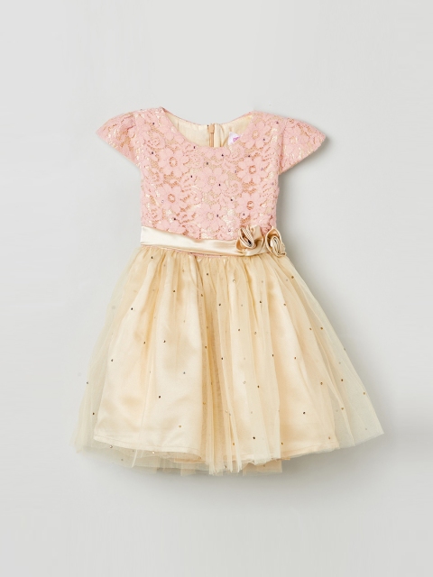 

max Girls Pink & Beige Self Design Fit and Flare Dress
