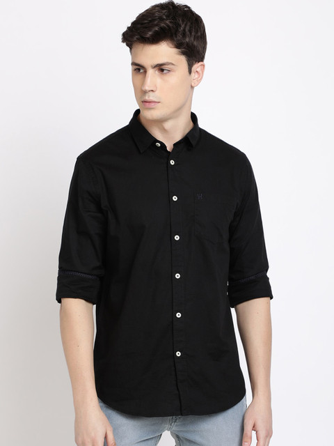 

TED HARBOR Men Black Slim Fit Solid Casual Shirt