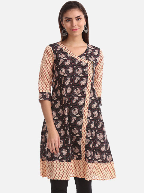 

Karigari Women Black & Beige Solid A-Line Angrakha Kurta