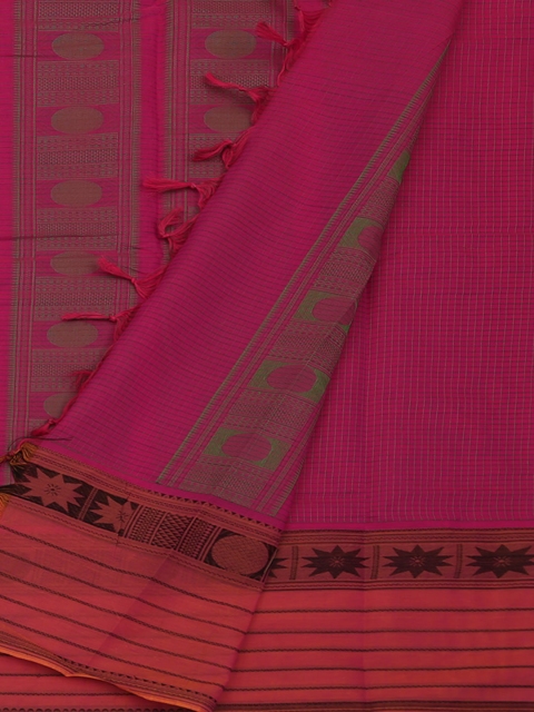 

Pothys Magenta & Grey Pure Cotton Checked Saree