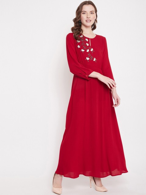 

Femella Women Red Embroidered Maxi Dress