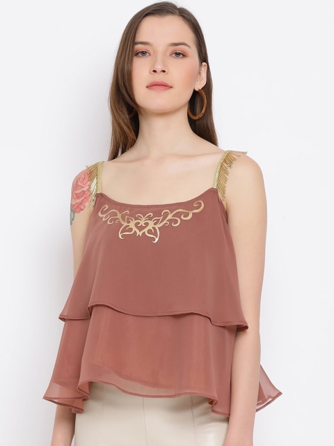 

ALL WAYS YOU Women Brown Printed Tiered Top