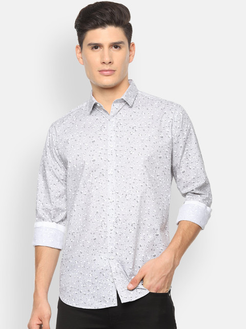 

V Dot Men Grey Manhattan Slim Fit Printed Casual Shirt