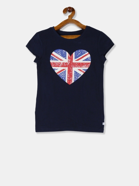 

GAP Girls Blue Self Design Round Neck T-shirt