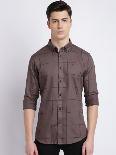 

TED HARBOR Men Taupe Slim Fit Checked Casual Shirt