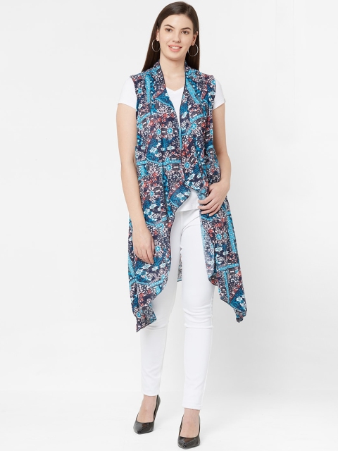 

Juliet Women Teal Blue Printed Open Front Shrug