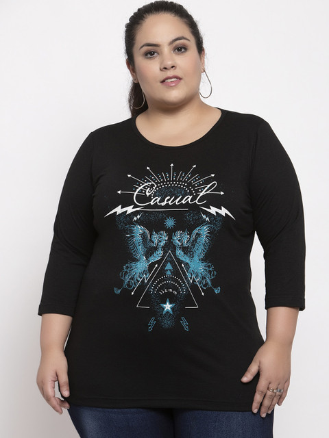 

plusS Women Black Printed Top