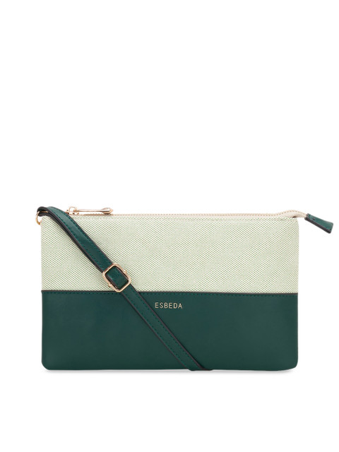 

ESBEDA Green & Off-White Colourblocked Sling Bag