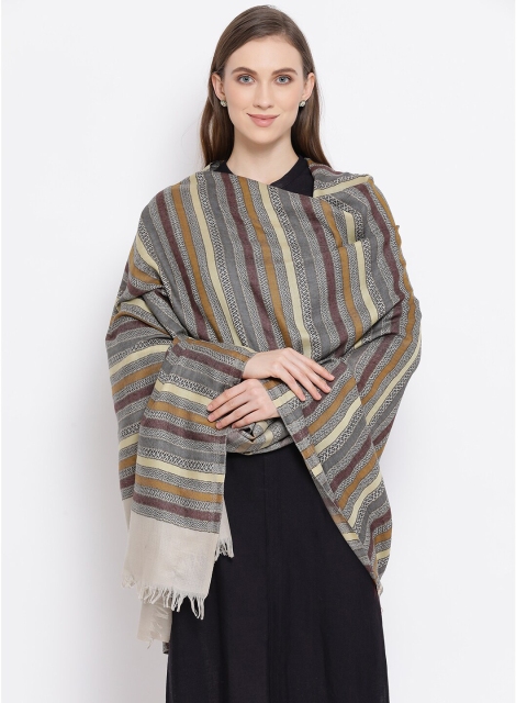 

SHINGORA Women Grey & Brown Woven Design Jacquard Sustainable Shawl