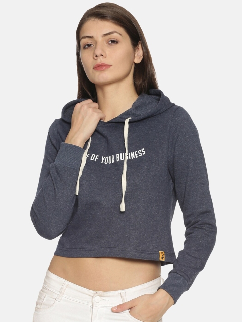

Campus Sutra Women Blue Printed Hooded Sweatshirt