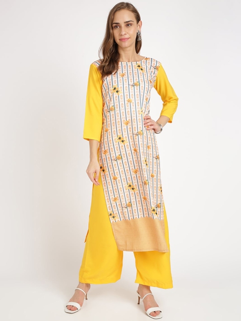 

Florence Women Yellow & Off-White Printed Straight Kurta