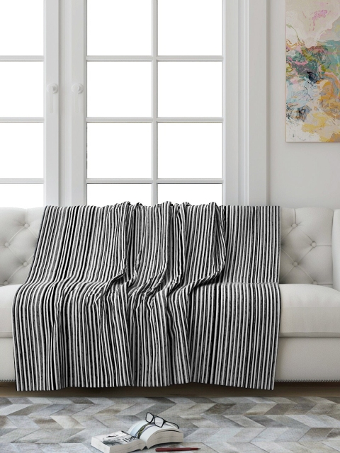 

Saral Home Grey & White Striped Synthetic Chenille 3 Seater Sofa Throw