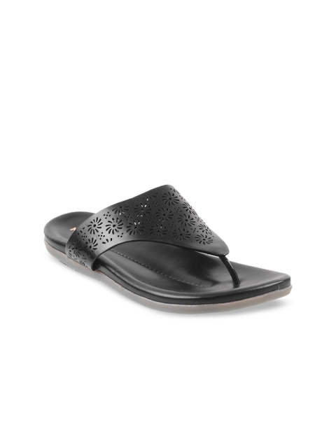 

Mochi Women Black Textured Open Toe Flats
