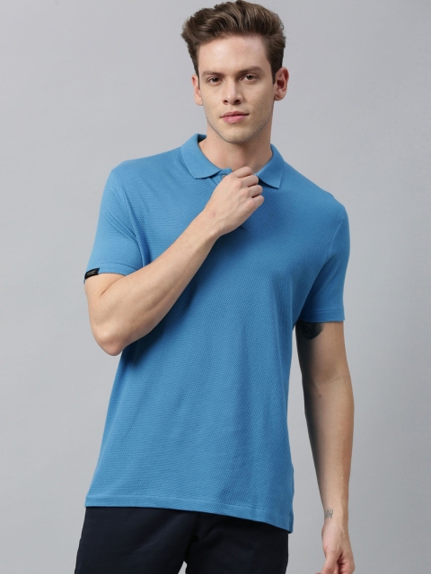 

RARE RABBIT Men Blue Self Design Polo Collar T-shirt