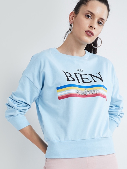 

max Women Blue Printed Sweatshirt