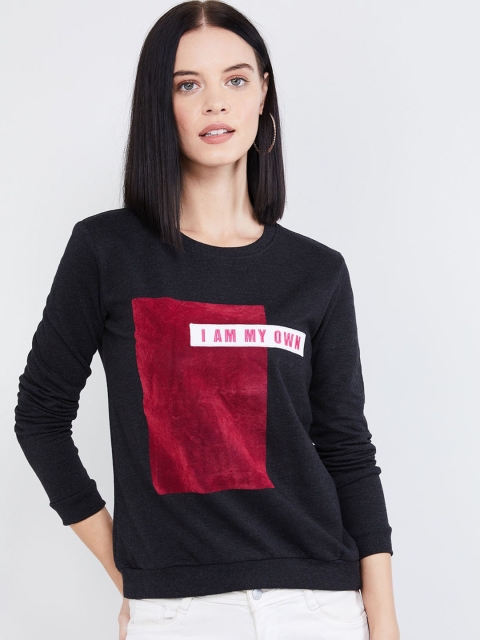 

max Women Charcoal & Red Colourblocked Sweatshirt