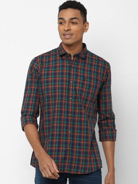 

Solly Jeans Co. Men Green & Navy Blue Regular Fit Checked Casual Shirt