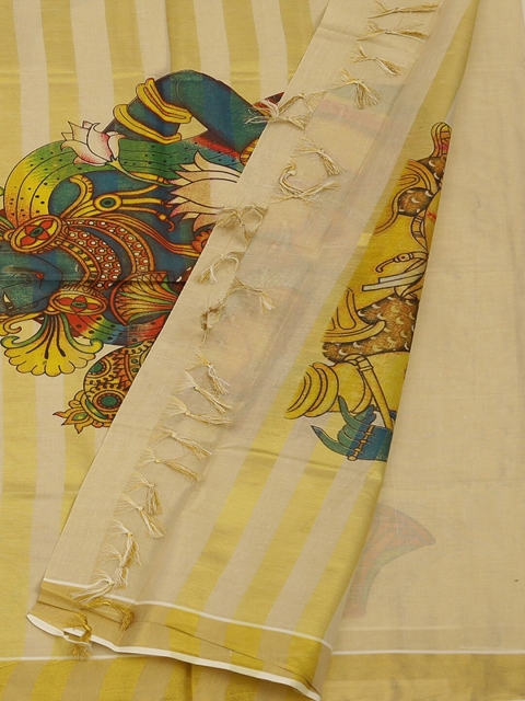 

Pothys Cream-Coloured Printed Pure Cotton Saree