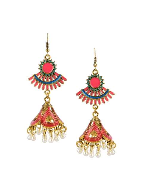 

DESI COLOUR Red & Gold-Toned Triangular Drop Earrings