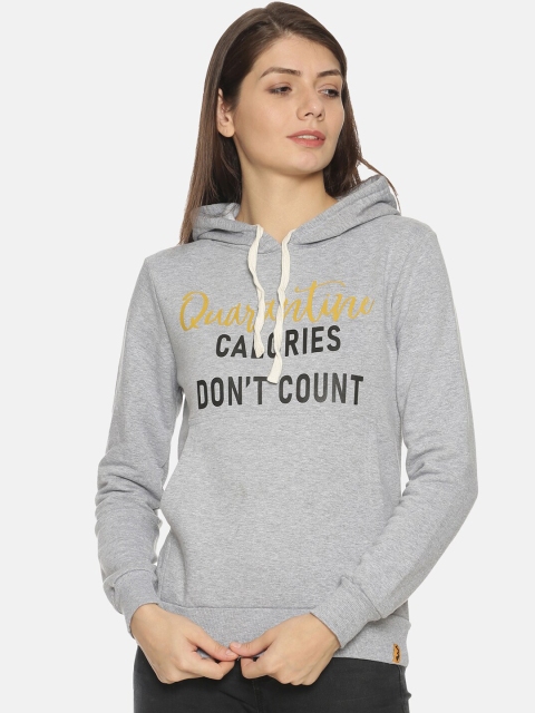 

Campus Sutra Women Grey Printed Hooded Sweatshirt