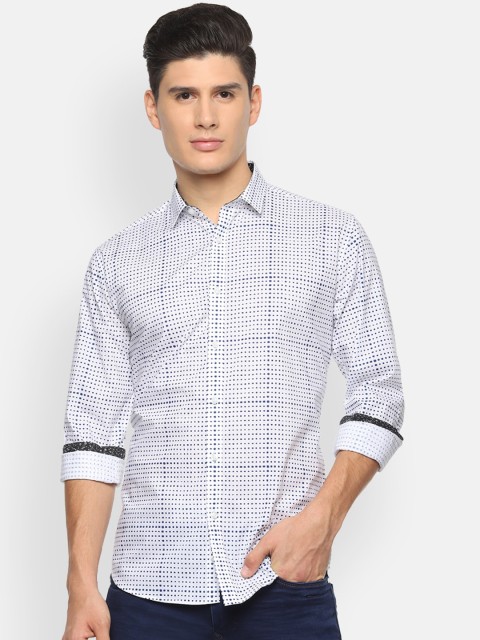 

V Dot Men White & Blue Slim Fit Printed Casual Shirt