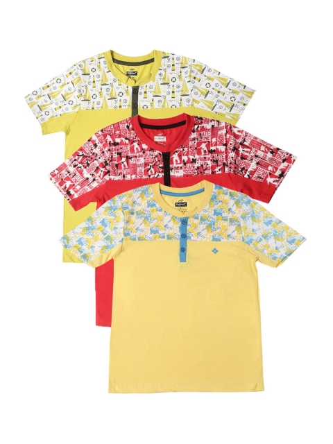 

Dollar Boys Pack of 3 Printed Henley Neck T-shirt, Multi