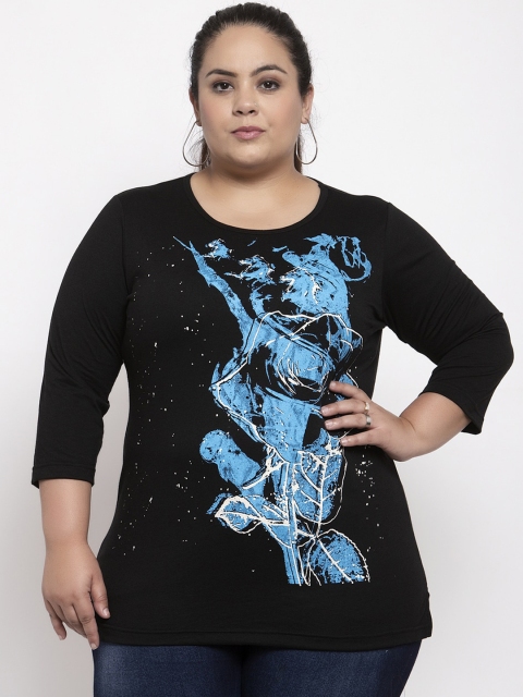 

plusS Women Black Printed Top
