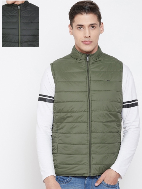 Okane Men Olive Green Solid Reversible Padded Jacket