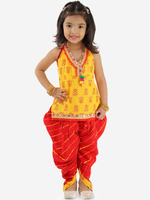 

KID1 Girls Yellow & Orange Printed Kurti with Dhoti Pants