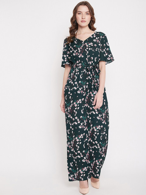 

Femella Women Green & White Floral Print Basic Jumpsuit