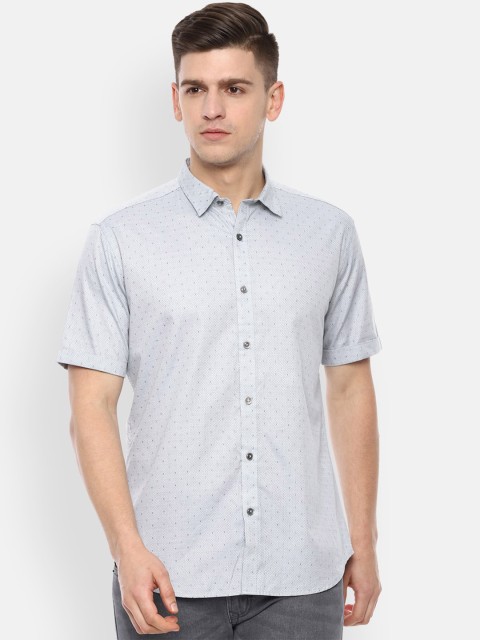 

V Dot Men Blue Slim Fit Self Design Casual Shirt