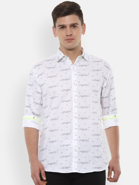 

V Dot Men White Slim Fit Printed Casual Shirt