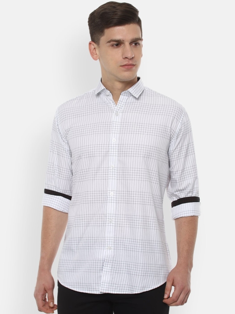 

V Dot Men White Slim Fit Checked Casual Shirt
