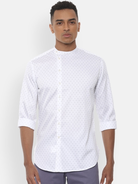 

V Dot Men White & Blue Slim Fit Printed Casual Shirt