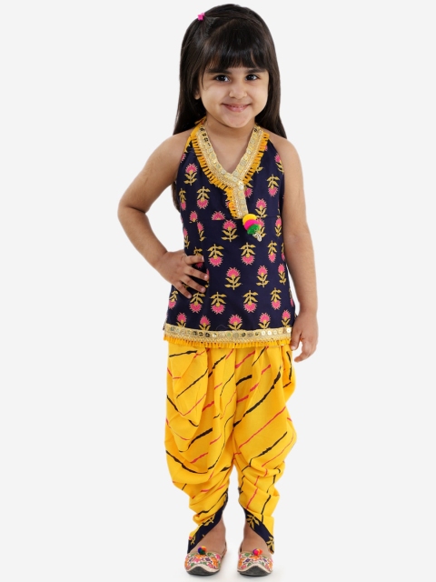 KID1 Girls Navy Blue Printed Halter Top with Yellow Dhoti Pants