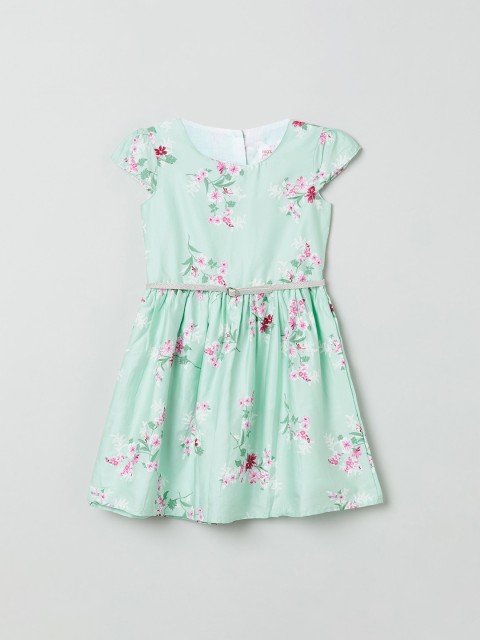 

max Girls Sea Green Printed Fit and Flare Dress