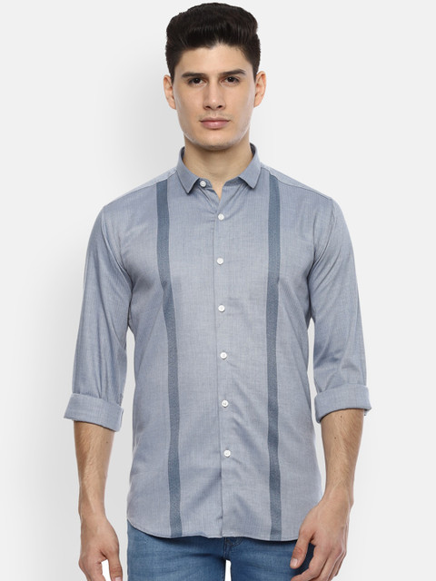 

V Dot Men Grey Slim Fit Printed Casual Shirt