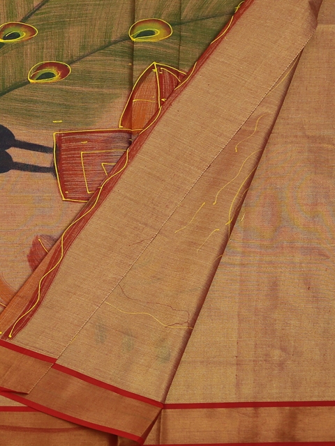 

Pothys Red & Gold-Toned Pure Cotton Printed Saree