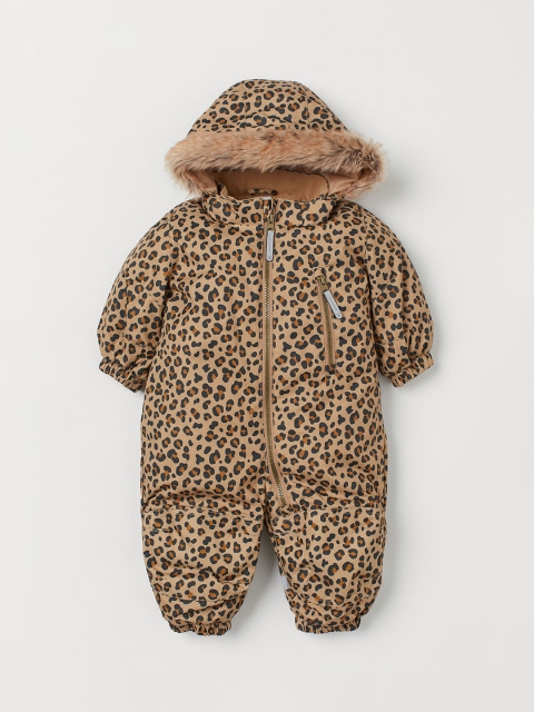 

H&M Girls Beige & Black Printed Water-Repellent All-in-1 Suit